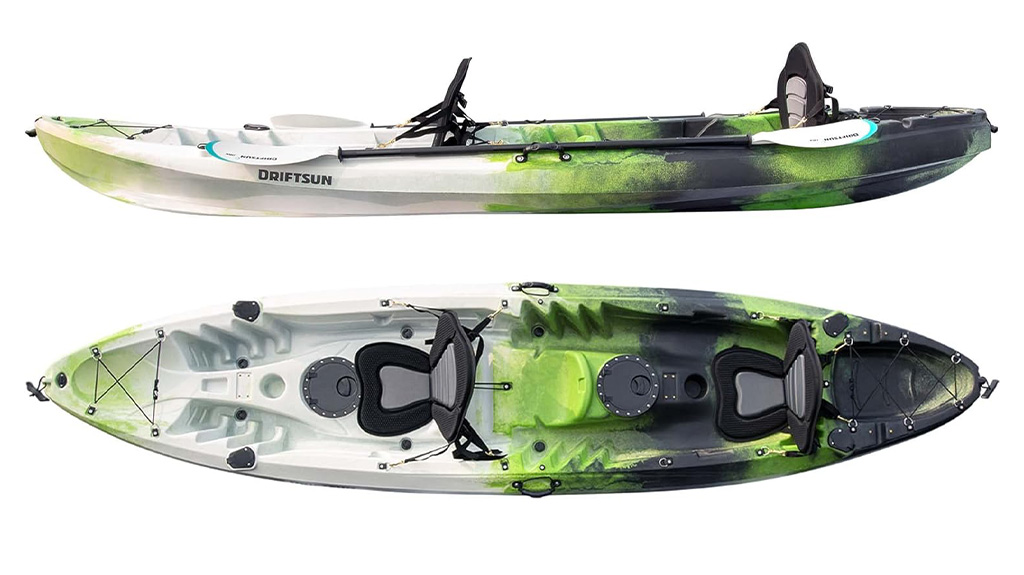 DRIFTSUN Teton 120 Hard Shell Kayak - 2 or 3 Person Sit-On-Top Fishing Kayaks